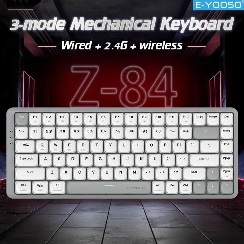 Gaming Keyboard E Yooso - E-YOOSO Tri-Mode 2.4GDraadloos/Bluetooth/Bedraad Mechanisch Toetsenbord 84Key
