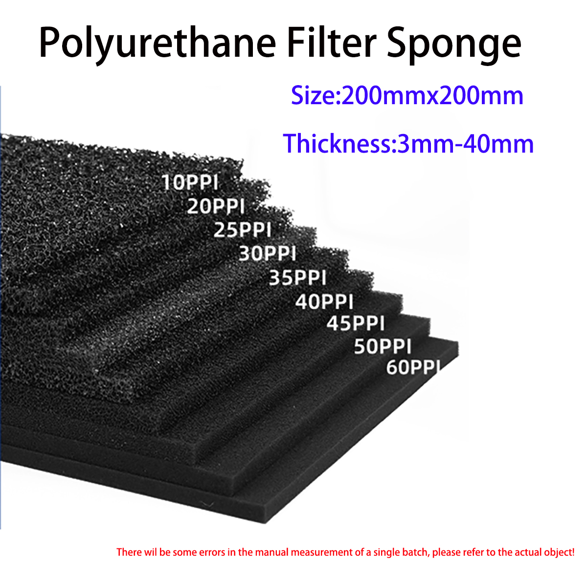 Polyurethane Foam Sheet - 200x200mm Stofdicht Vlamvertragend Filterspons Polyurethaan Filterkatoen