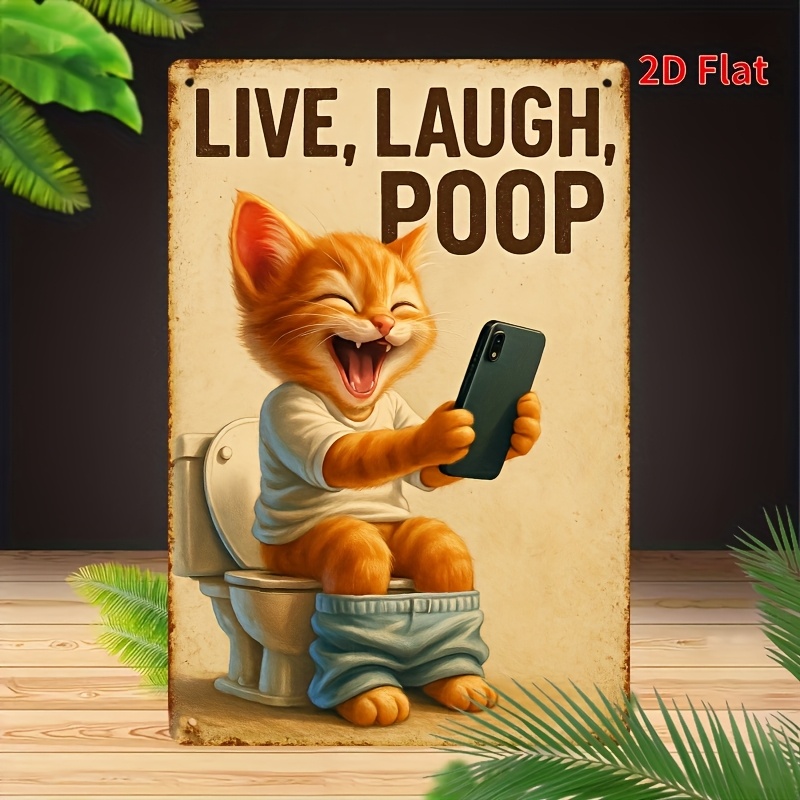 Brass Weight Plate - Grappige kat op toilet metalen muur